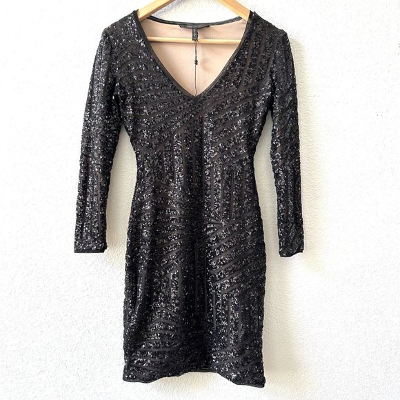 BCBG MaxAzria Morris Sequined Dress Size XS Black Cocktail - Picture 3 of 9